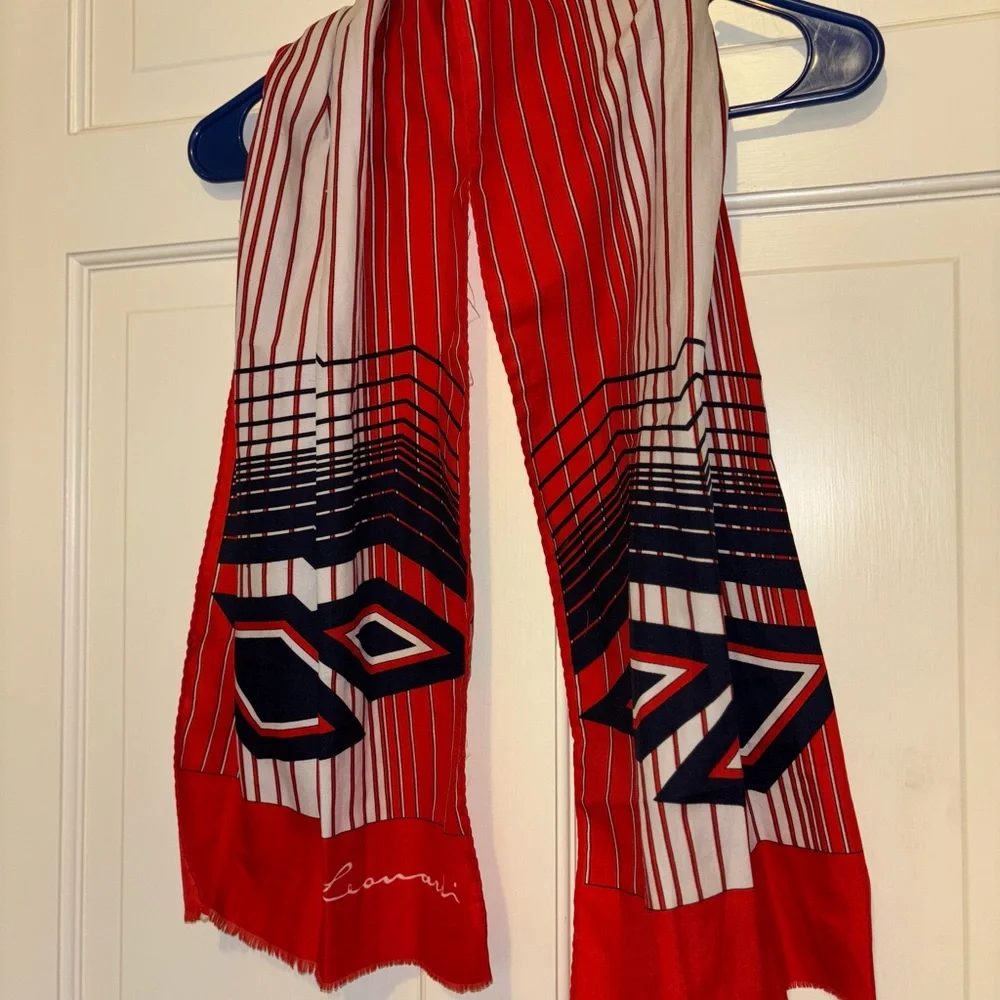 Leonardi Red White Blue Geometric Scarf stripes elegant party travel winter work